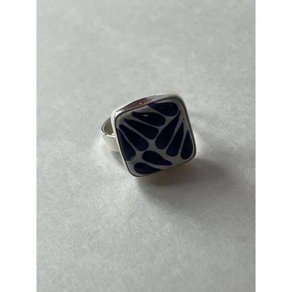Square Talavera Ring 925 Sterling Silver  Artisan Handmade - Picture 4 of 16